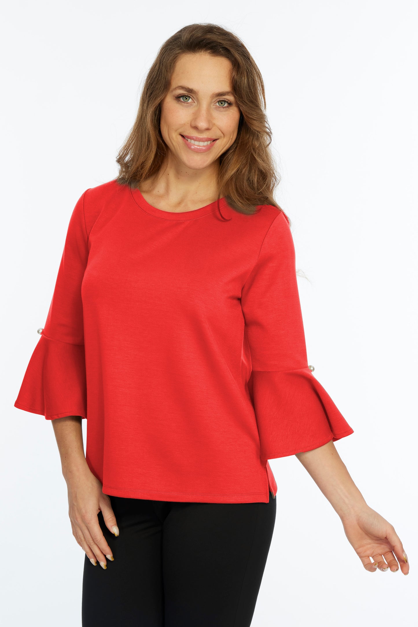 Solid Bell Sleeve Knit Top Round Neck | ZEE | LIOR