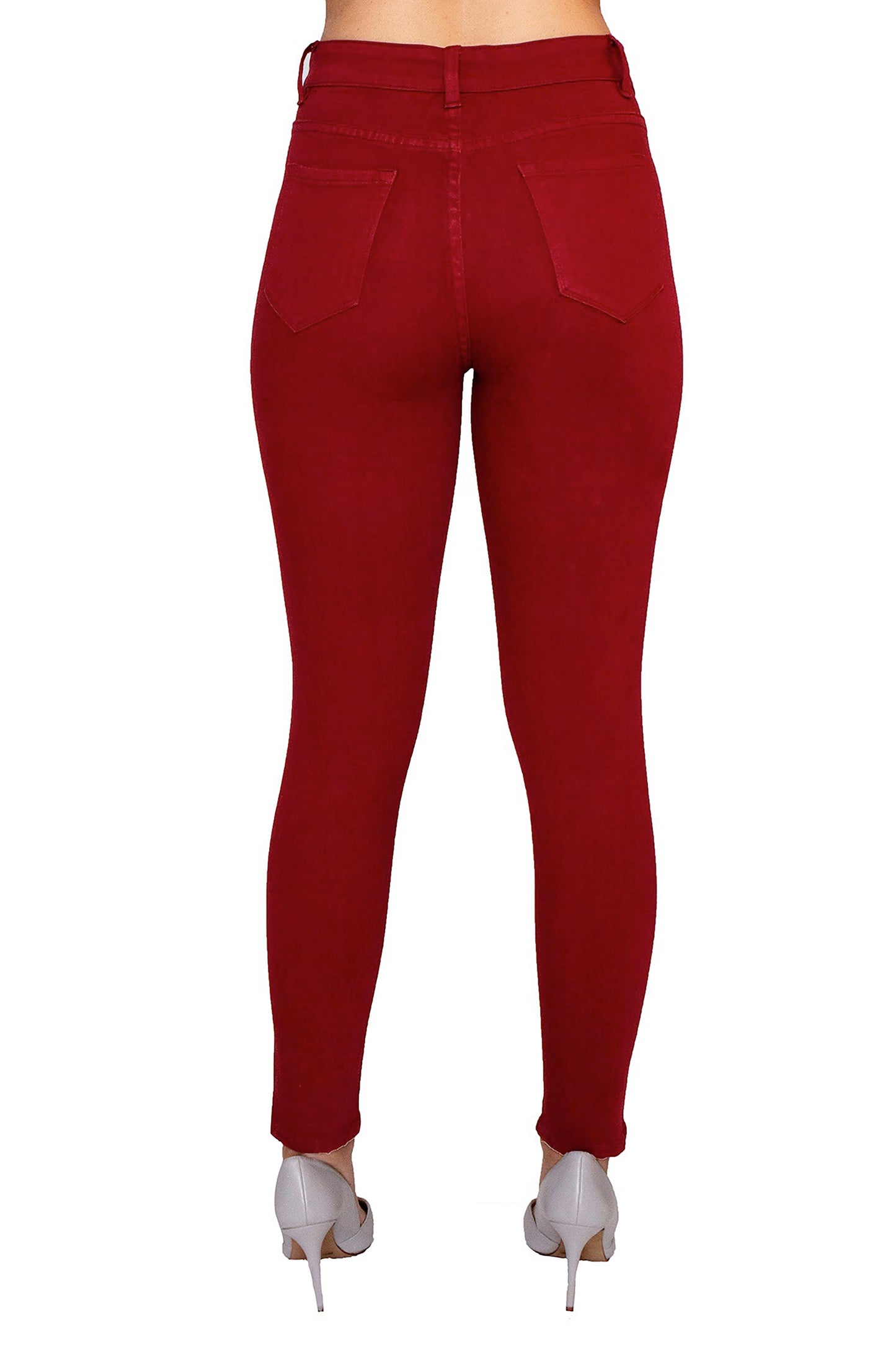 red tall high waisted jeans