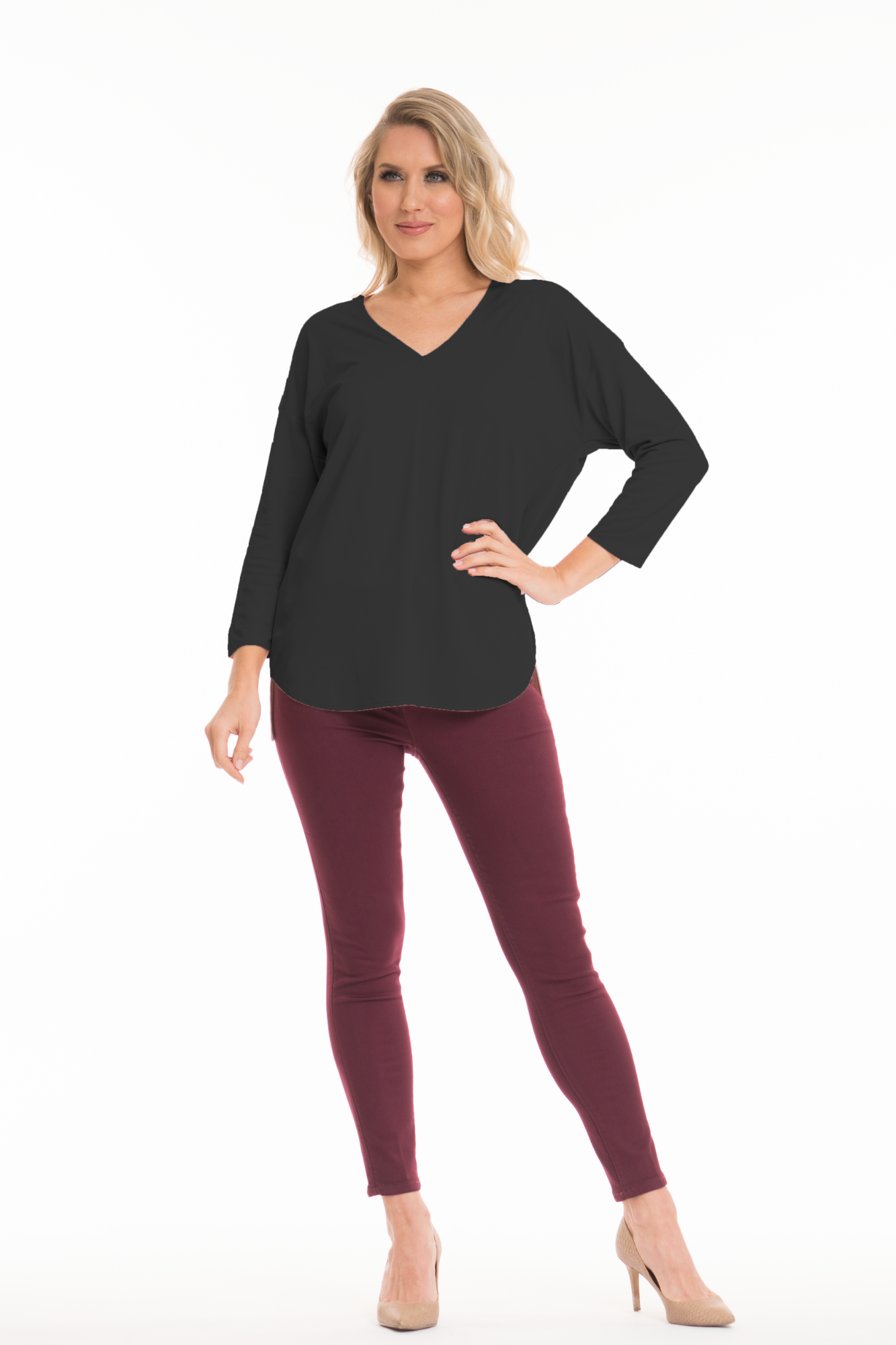 black premium knit 3/4 sleeves top