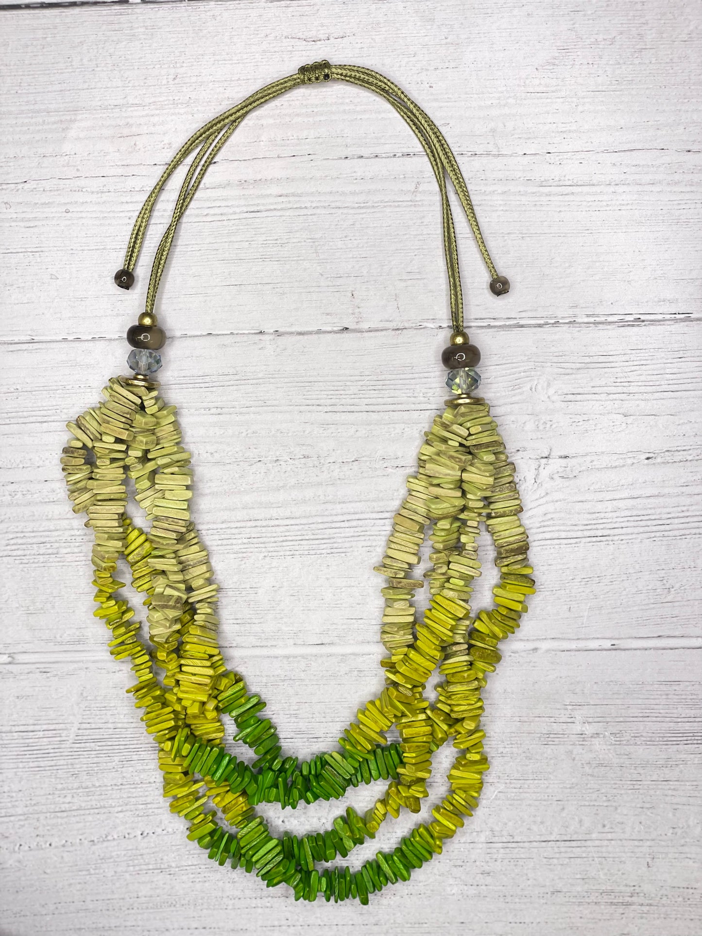Alisha D Handmade Multi Strand Ombre Lime Adjustable Necklace