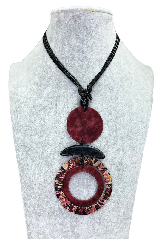 Adjustable Long Burgundy Shell Pendant Necklace Alisha D