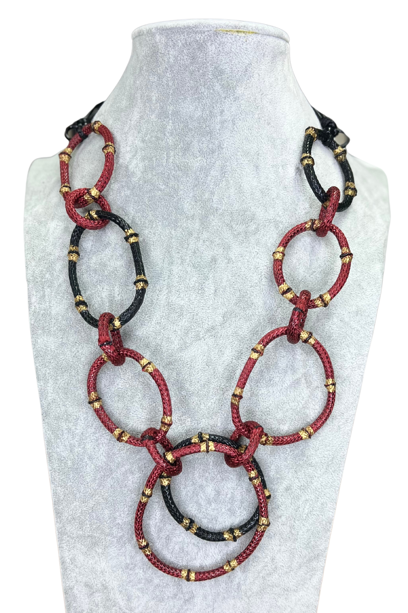 Red and Gold Hoops Statement necklace Alisha D